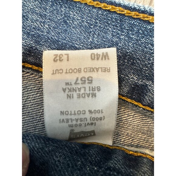 Levis 557 VTG Y2K Relaxed Boot Cut Jeans W40 L32* Raw Hem Cowboy Western Cut Blu - Picture 3 of 13